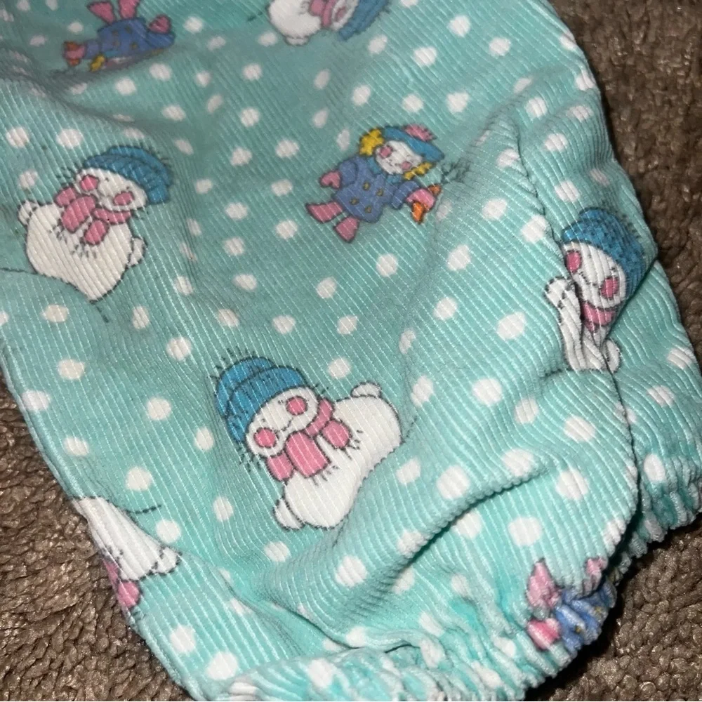 Rare Vintage OshKosh B'Gosh Corduroy Overalls Turquoise Snowman Unisex Size 12M